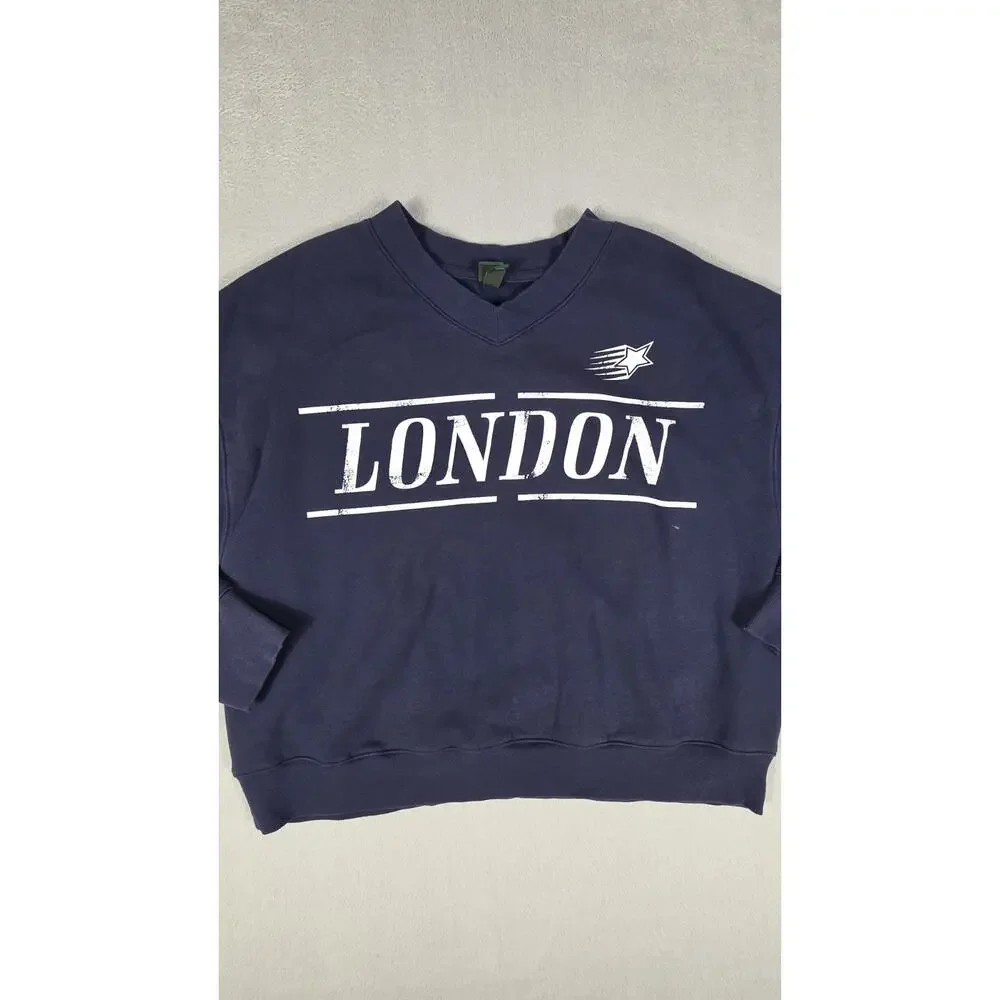 Wild Fable London Graphic Cropped Sweatshirt Women’s XL Blue Pullover - Picture 2 of 8